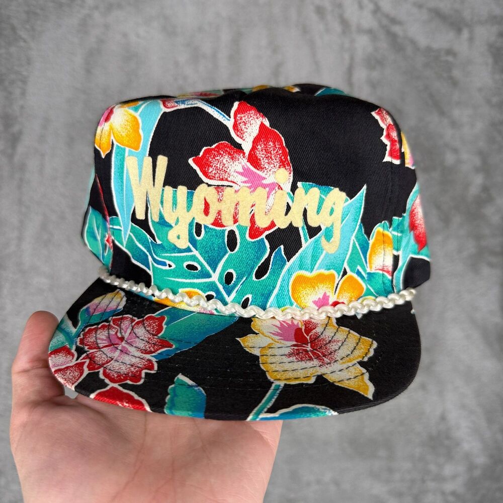 Vtg 90s Wyoming Hat Snapback Rope Floral Tropical San Sun Trucker Cap 6 Panel